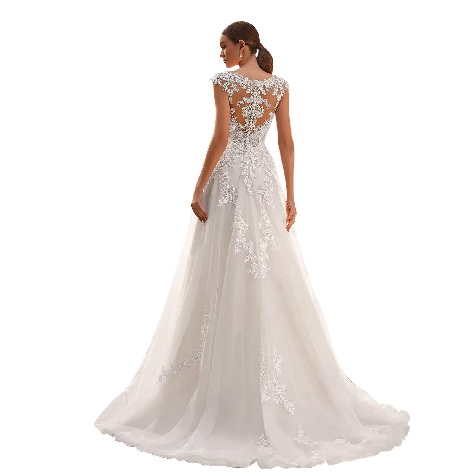 V Neck Wedding Dresses for Bride 2025 Plus Size Tulle A-Line Lace Applique Long Bridal Gowns with Train