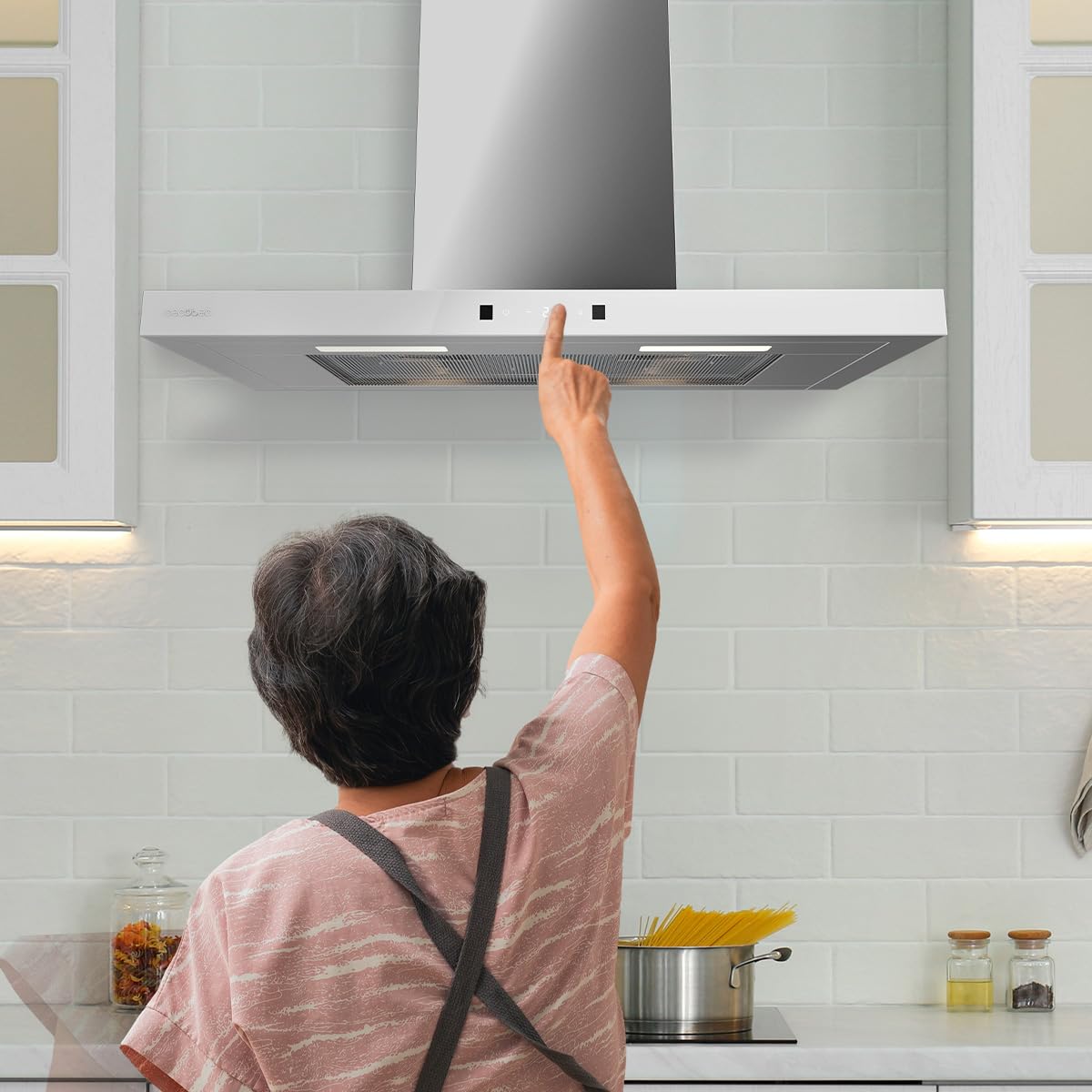 Cecotec Cappa Aspirante a T Bolero Flux TT 704400 Inox A++, 70cm, 413,3m³/h Aspirazione, Classe A++, Controllo Touch Invisibile, Hand Movement Control, Funzione Booster, Filtri Lavabili