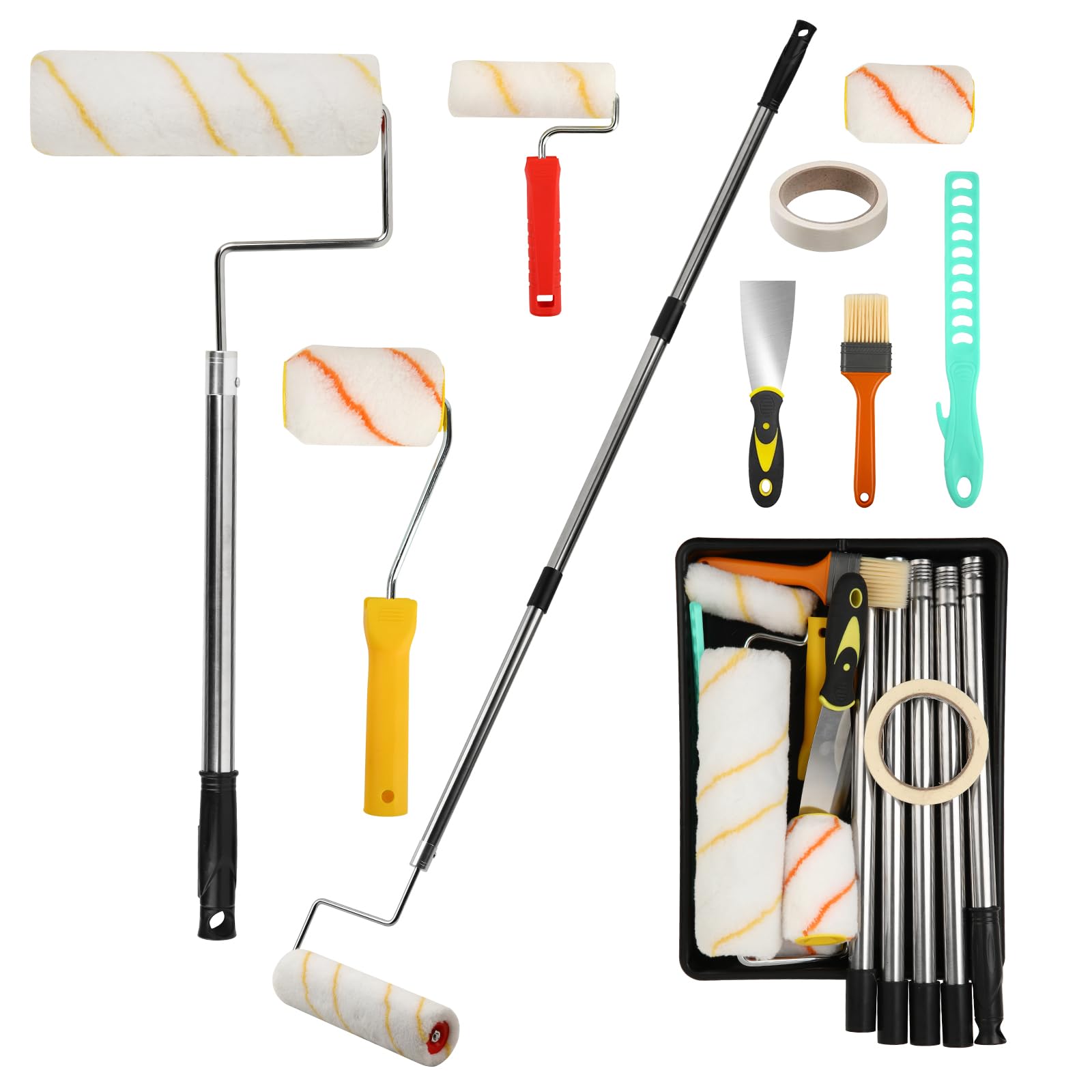 GEEKHOM Lot de 17 rouleaux de peinture avec barre télescopique