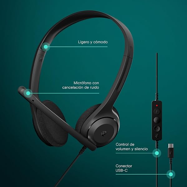 EPOS C1 USB-C Wired Headphones - Hi-Fi Audio, Noise Reduction Microphone, Ergonomic Design for Long Use, On-Ear Headphones, Ideal for Office and Remote Work, Chromebook Certified - 2