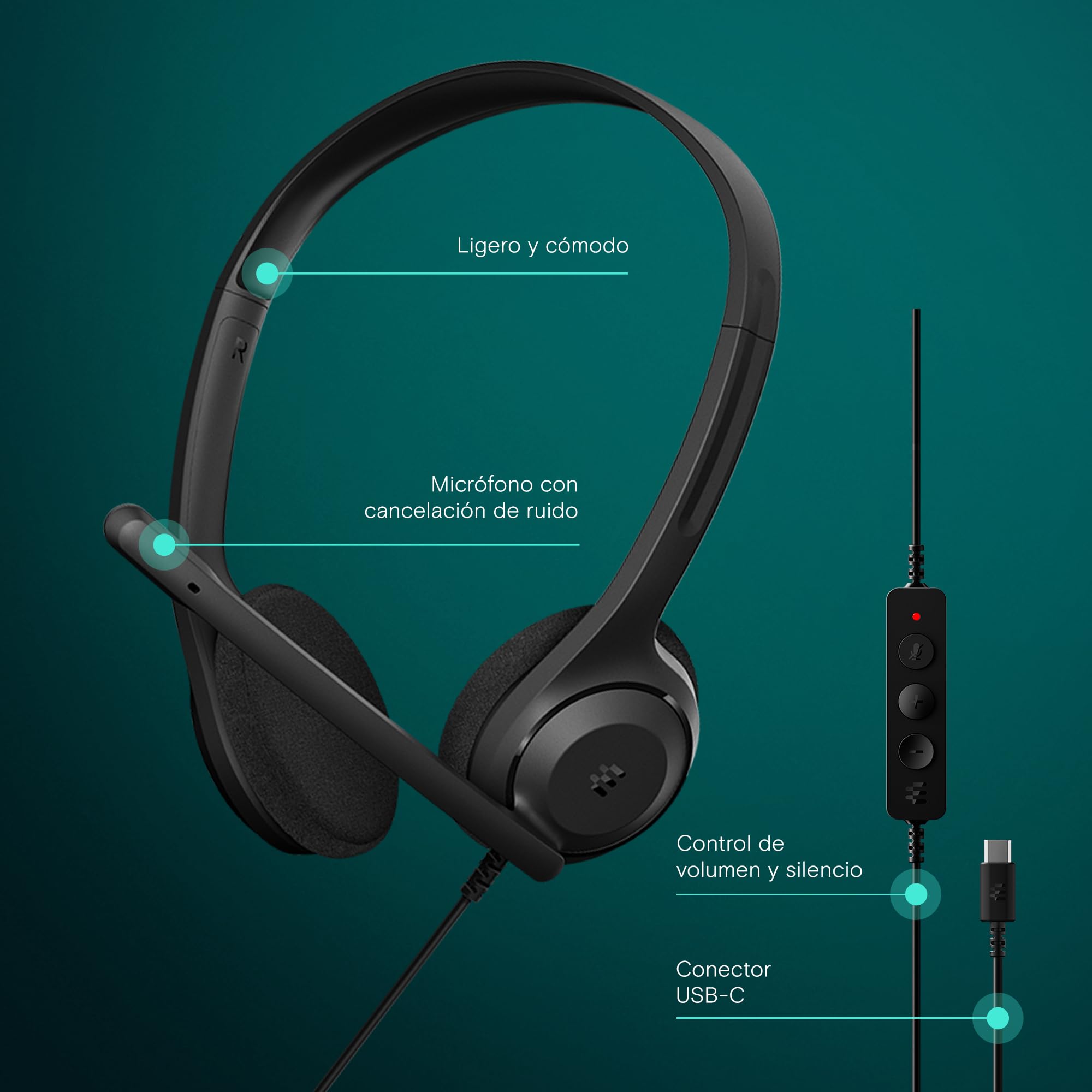 EPOS C1 USB-C Wired Headphones - Hi-Fi Audio, Noise Reduction Microphone, Ergonomic Design for Long Use, On-Ear Headphones, Ideal for Office and Remote Work, Chromebook Certified - 3