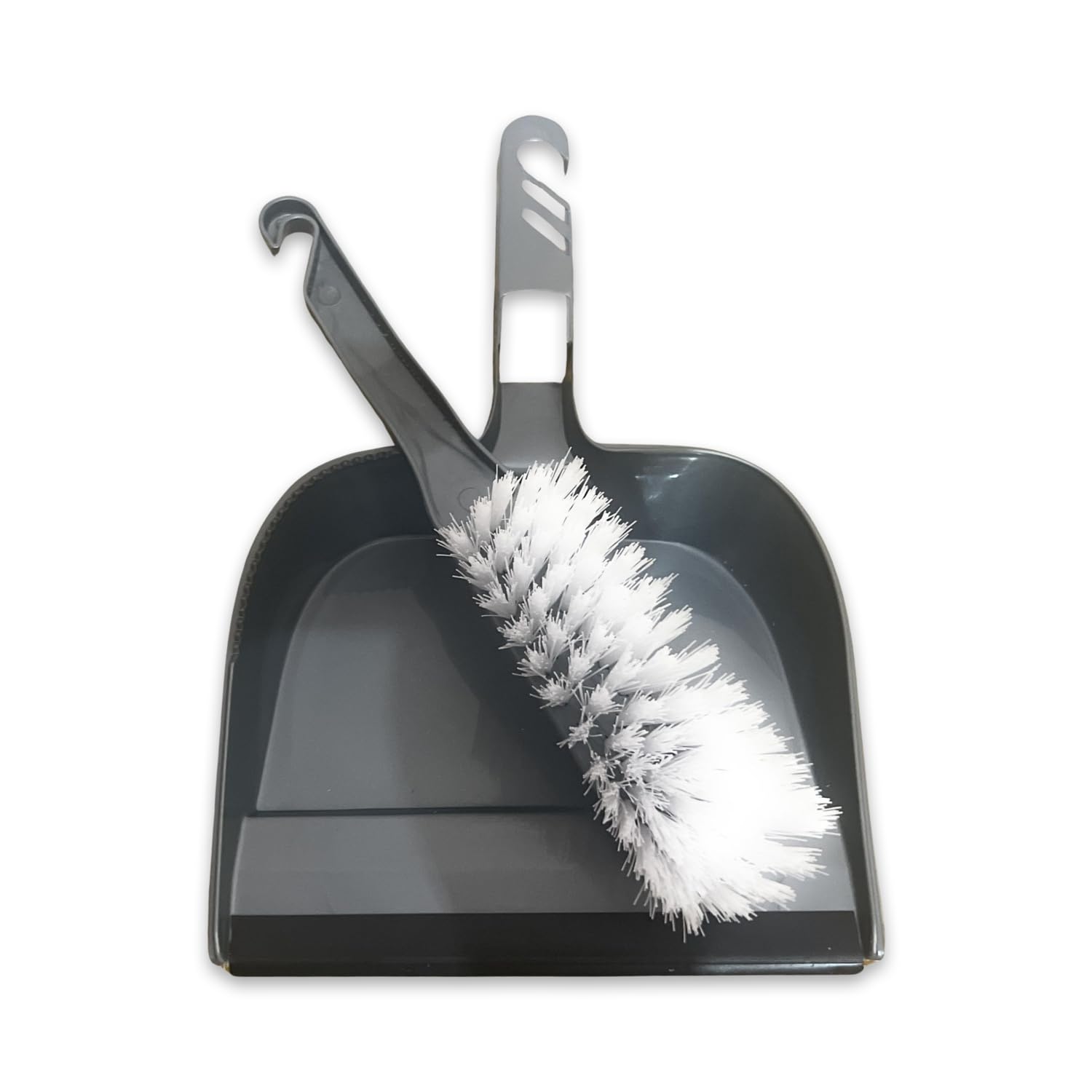 Milosc Dustpan and Stiff Brush Set Plastic Grey Hand Dust Pan for Household Office Cleaning