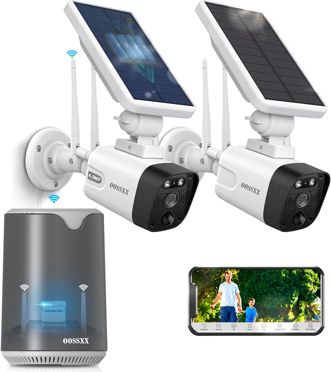 OOSSXX Solar Outdoor Wireless Security Camera System Battery WiFi Home Video Surveillance Cameras System