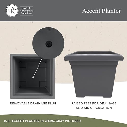Miniatura 3 de The HC Companies Accent Maceta cuadrada con drenaje  Macetas clásicas para plantas de exterior y plantas de interior  Maceta cuadrada ligera y