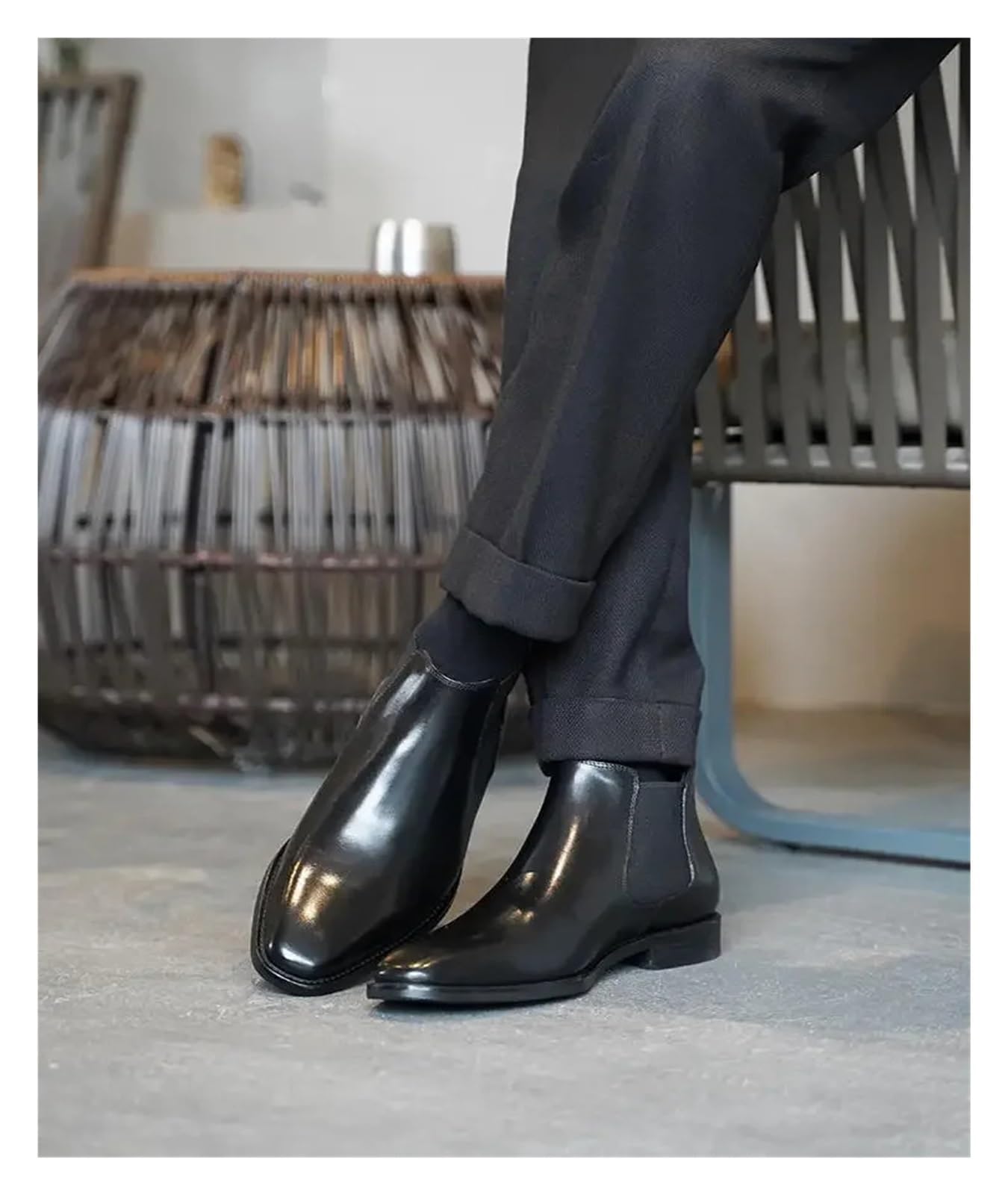 Chelsea Boot Uomo Stivaletti Chelsea Da Uomo Con Testa Quadrata In PU, Casual Lavoro, Scarpe In Pelle Fatte A Mano