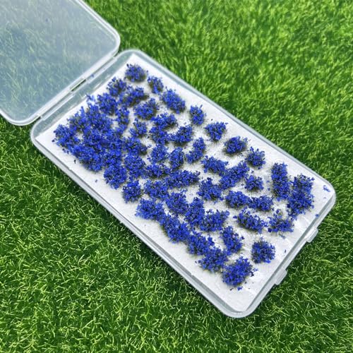 Woohome 53 Pcs DIY Miniature Flower Cluster Flower Vegetation Groups Cyan Static Grass Tufts for Train Landscape Railroad Scenery Sand Military Layout Model Miniature Bases and Dioramas - Image 2