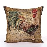 Easternproject Rooster Painting Farmhouse Decorative Throw Pillowcase Country Burlap Pillow Cover Cushion Case 18’’x18’’ (02)