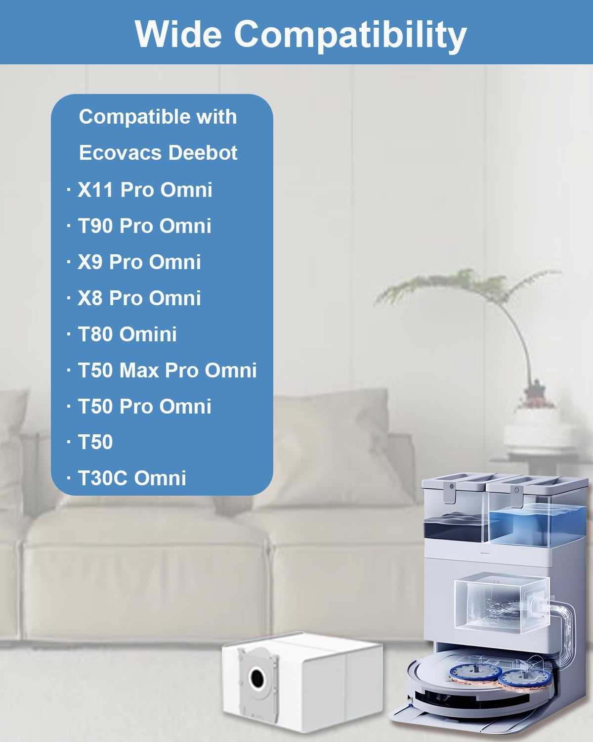 24 Pack Dust Bags Compatible with Ecovacs Deebot X11 Pro Omni, T90 Pro Omni, X9 PRO Omni, X8 PRO Omni, T80 Omni, T80s Omni, T50 MAX PRO Omni, T50 PRO Omni, T30C Omni Robot Vacuum, 3.5L Large Capacity