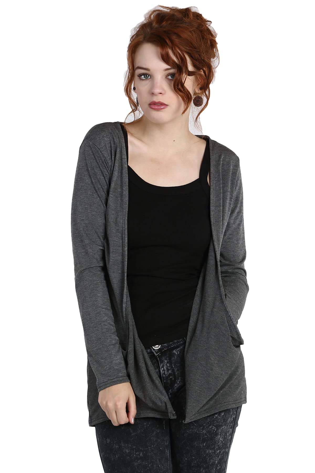 Crazy Girls Womens Long Sleeve Boyfriend Cardigan, Charcoal, ML (UK 12-14)