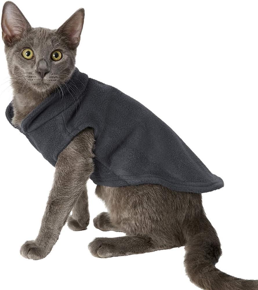 Cat Fleece Vest Small Pet Fleece Sweater for Cats Only Cat Clothes Black, XL, X-Large (Chest: 20'' Back: 15.7'')