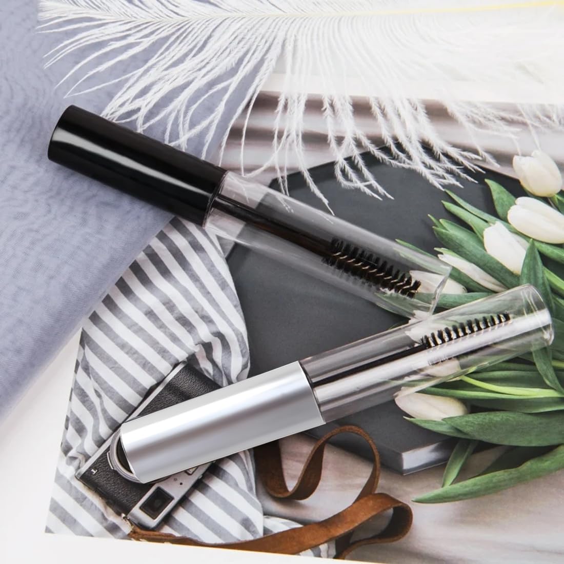 SOLUSTRE Leere Mascara-Fläschchen – 2 Stück Mit Pinsel & Trichter | Für Wimpernserum Oder Öl, Praktisch Unterwegs