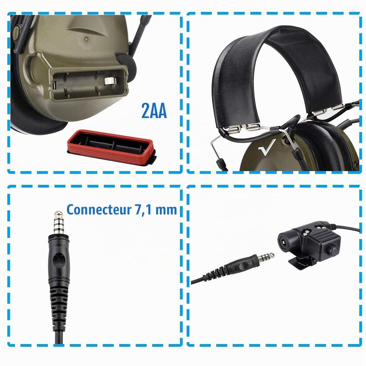 Retevis EHK007 Casque Tactique Airsoft, IPX4, Électronique, Réduction du Bruit de 28 DB, Écouteurs Protègent l'Audition pour Motorola Jack à 2 Pin pour Airsoft CS Exercises (M Prise)