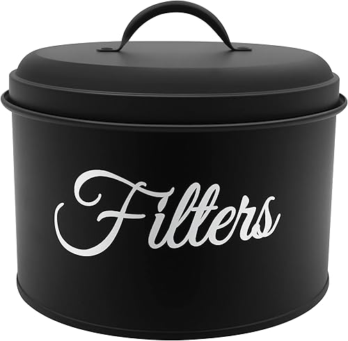 Soporte para filtro de café, cesta de almacenamiento para filtro de café con tapa, recipiente redondo de filtro de café esmaltado blanco para