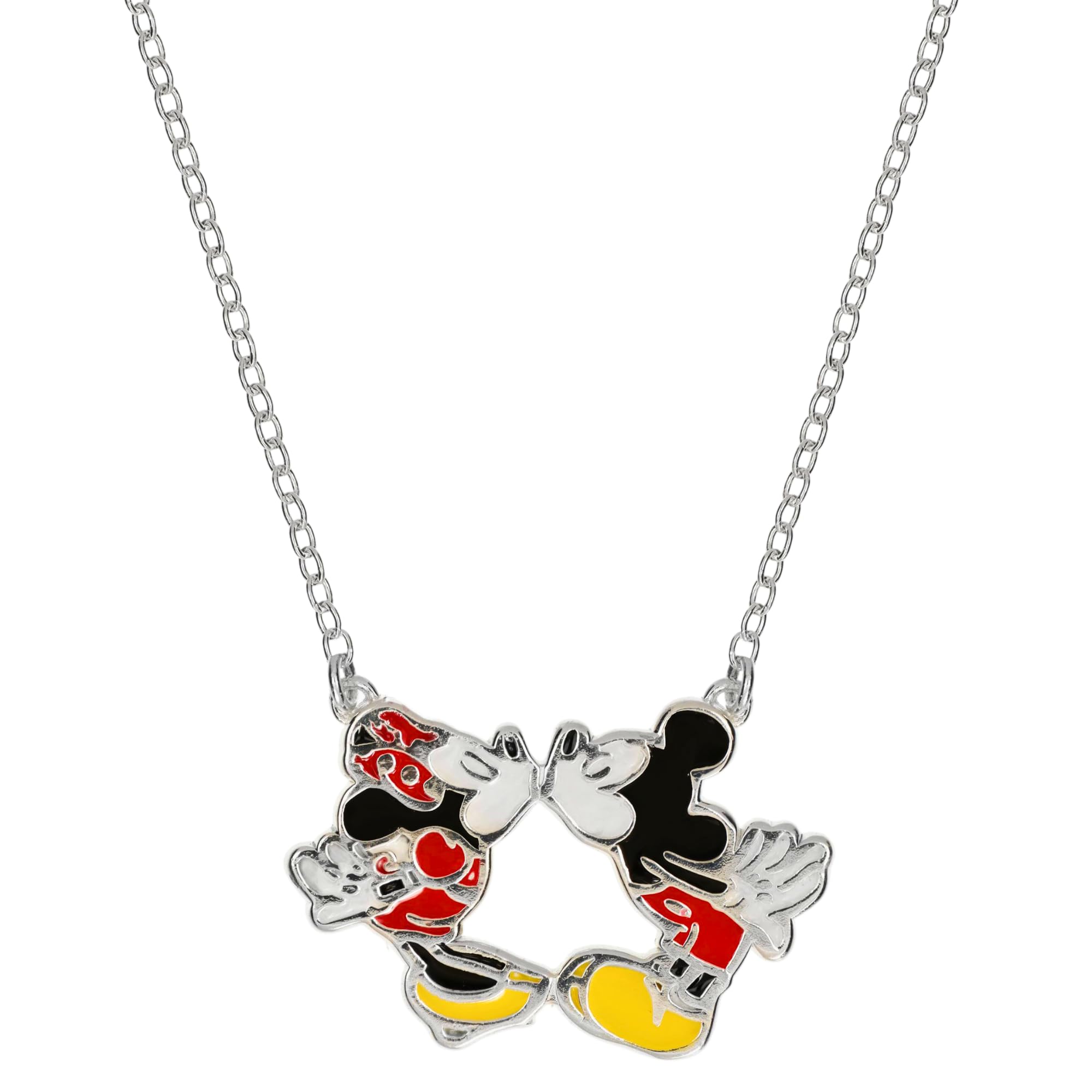 Disney Collier Mickey & Minnie en Argent 925 avec Émail Coloré, Ras-de-cou avec Pendentif Bisous pour Femmes et Filles, Boîte Cadeau Incluse, Bijoux Officiels Disney