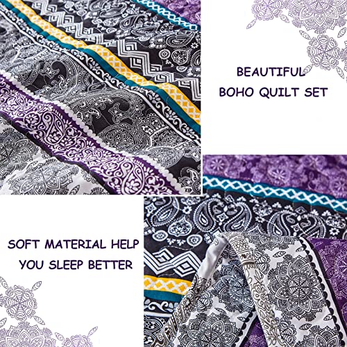 Drucon Boho Queen Quilt Set, Colorful Bohemian Queen Quilt, Beautiful Lightweight Bed Decor Bedspread For All Season 96"X90" #TOP5