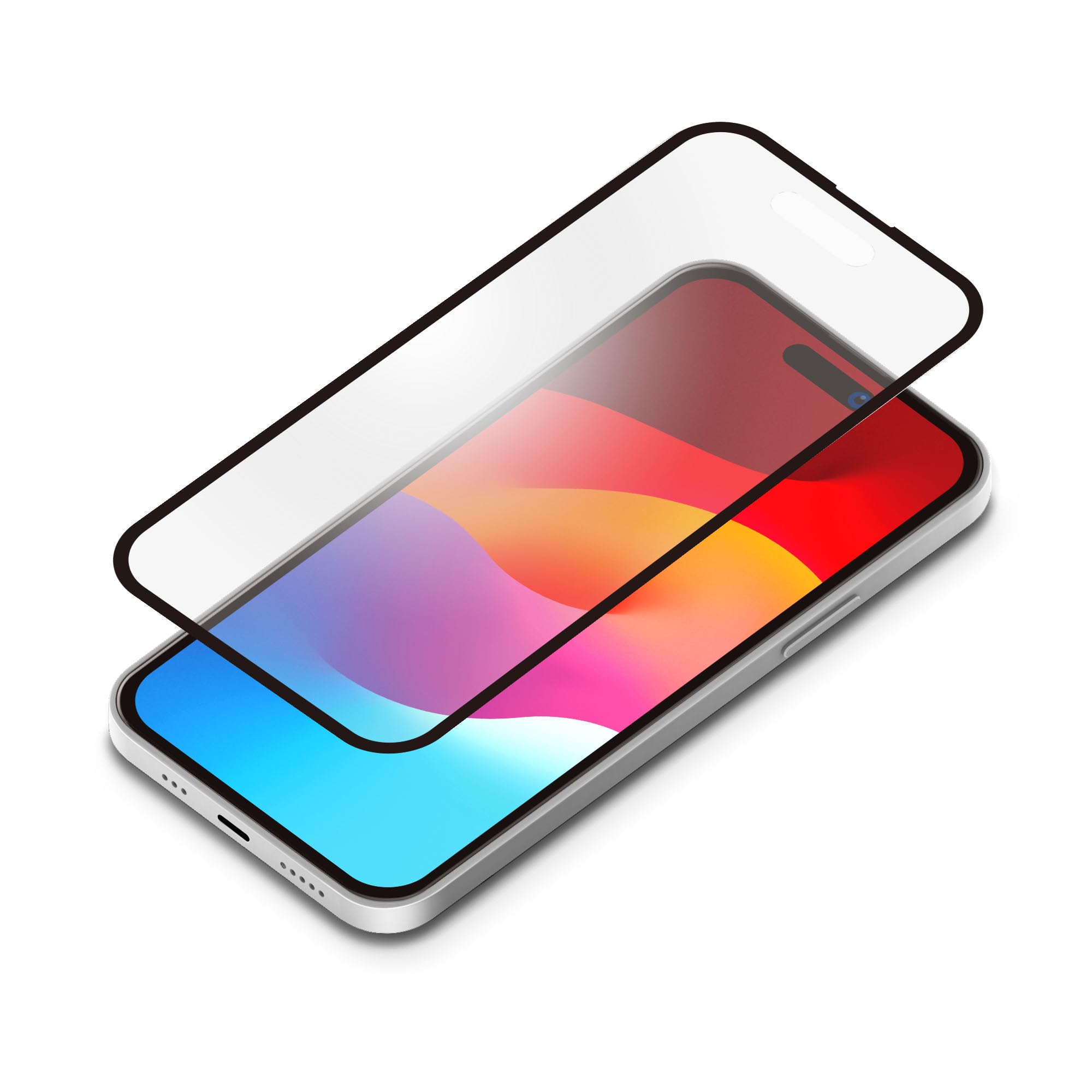 iPhone15Pro ガイドフレーム付 液晶全面保護ガラス 2度強化/ゴリラガラス [アンチグレア]