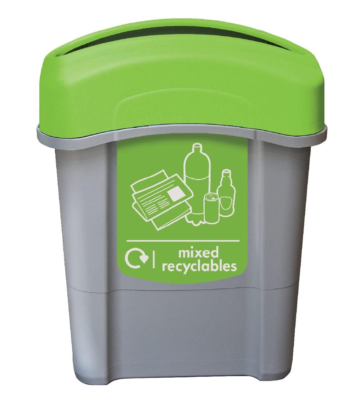 Eco Nexus 60 Mixed Recycling Bin (Grey, Green Sticker) – 60-Litre Mixed Waste Bin with Narrow Footprint – Indoor Mixed Recyclables Recycling Container