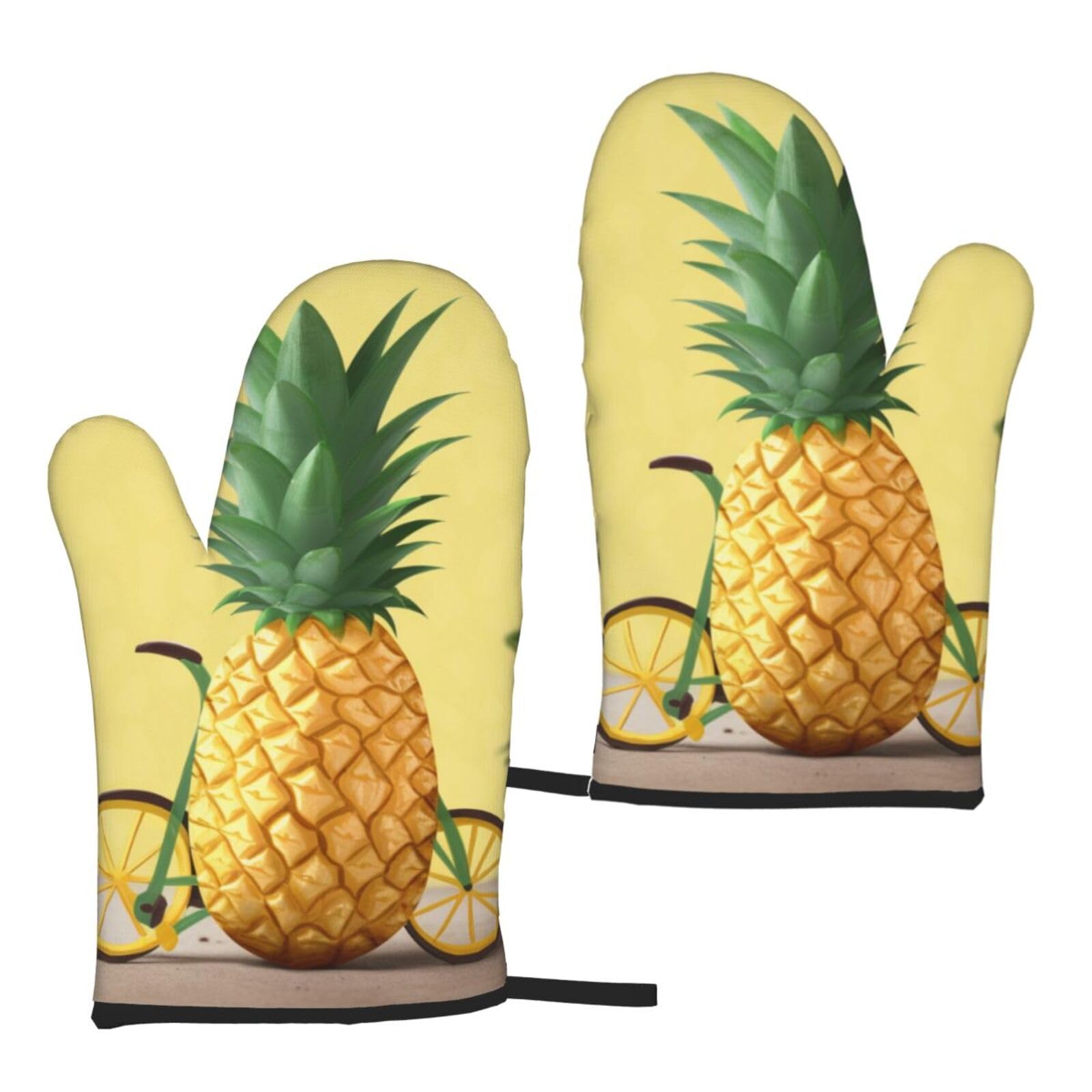 Pineapple prin Printed Oven Mitts Sets 2 PCS Heat Resistant and Non-Slip Glove Potholder for Kitchen Cooking Baking Grilling