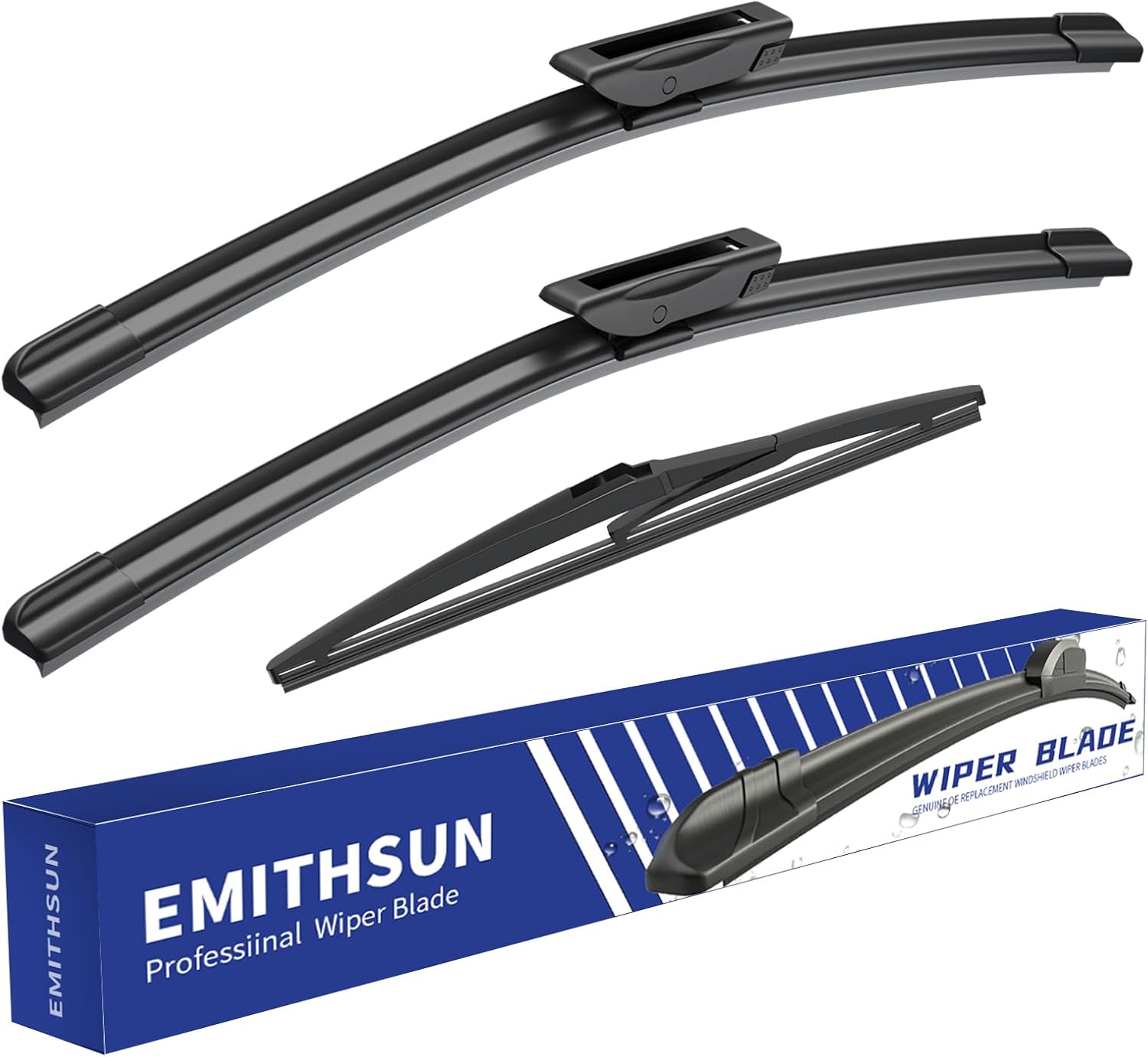EMITHSUN® Windshield Wipers Replacement for Smart Fortwo Coupe 4-Door 2020 2019 2018 2017 2016 2015 2014 Premium All Weather Front Rear Wiper Blades Set - OEM Quality (Pack of 3)