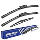 EMITHSUN® Windshield Wipers Replacement for Smart Fortwo 2-Door 2018 2017 2016 2015 2014 Premium All Weather Front Rear Wiper Blades Set - OEM Quality (Pack of 3)