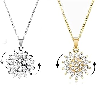 to My Daughter Sunflower Fidget Necklace - You are My Sunshine Rotating Necklace, Spinning Sunflower Necklace Pendant, Daisy Flower Anxiety Necklace Jewelry for Women Girls (2PCS)