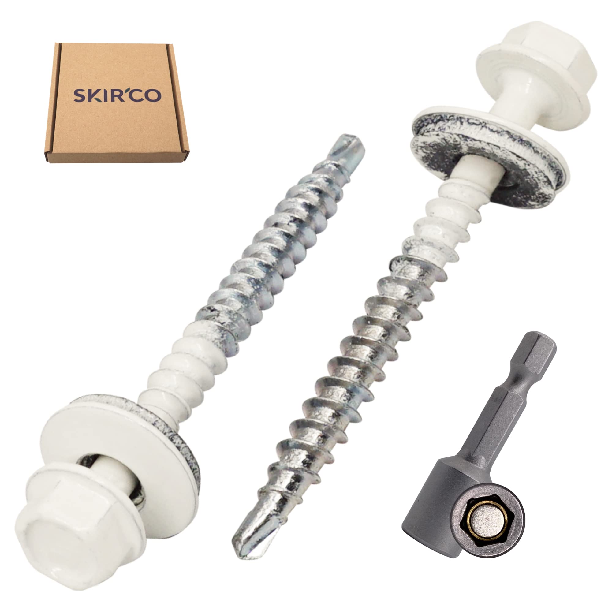 SKIR'CO (20 pcs) Painted Roofing Screws, 4.8 x 50 mm Self-Drilling Screws With EPDM Washers, Hex Head (Pure White, RAL 9010) - Image 2