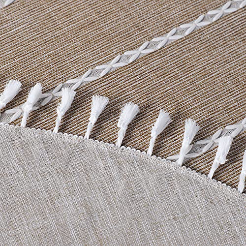Kaysun Rustic Table Clothes For Round Tables 55X55‘’ Coffee, Waterproof Tassel Tablecloth, Linen Burlap Wrinkle Free Outdoor Table Cover Embedded Table Runner For Parties, Kitchen, Dinning, Picnic #TOP4