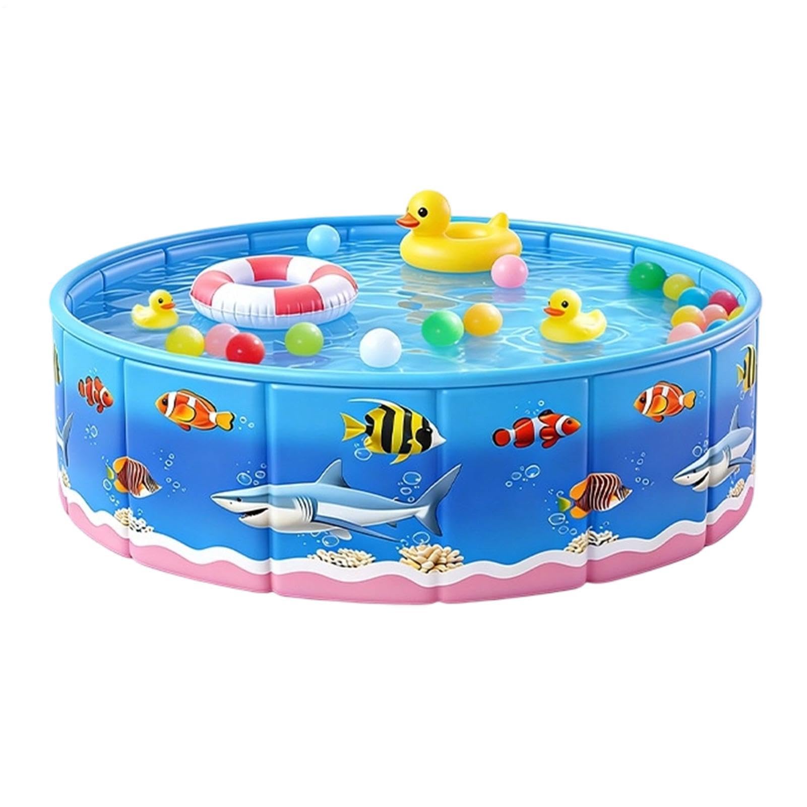 Generisch Piscina infantil rígida con estampado de dibujos animados, piscina al aire libre plegable sin inflar | para verano, jardín, terraza, suelo, baño, juego de perro
