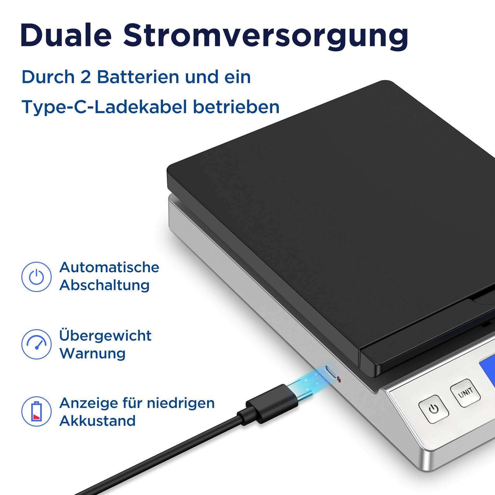 KUAIVO Briefwaage, 30kg/2g Digitale Paketwaage mit Halte & Tara Funktion, Hohe Präzision Faltbare Plattformwaage für Brief, Paket, Einsetzbar im Büro und Heimgebrauch