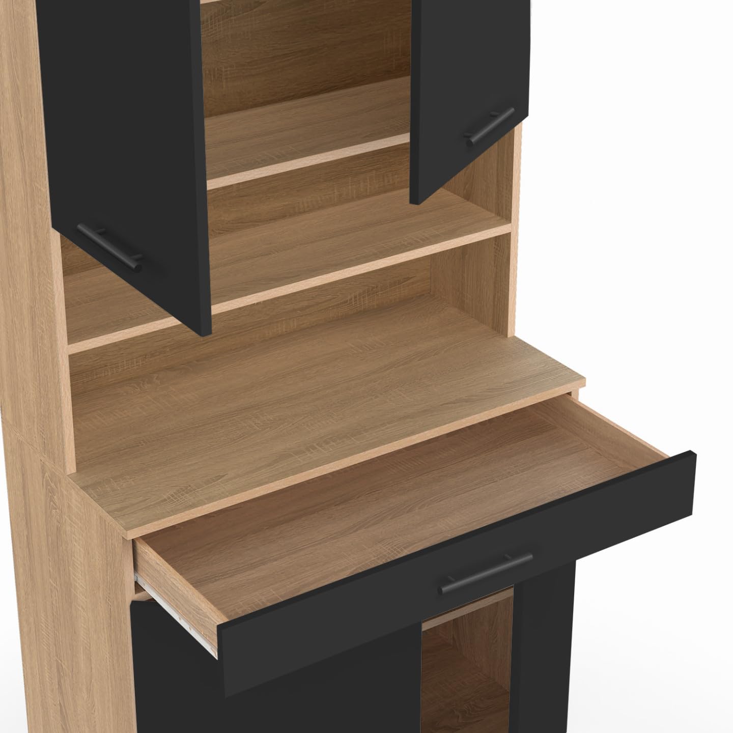 IDMarket - Credenza CINA 80 CM con 4 ante e cassetto effetto faggio nero