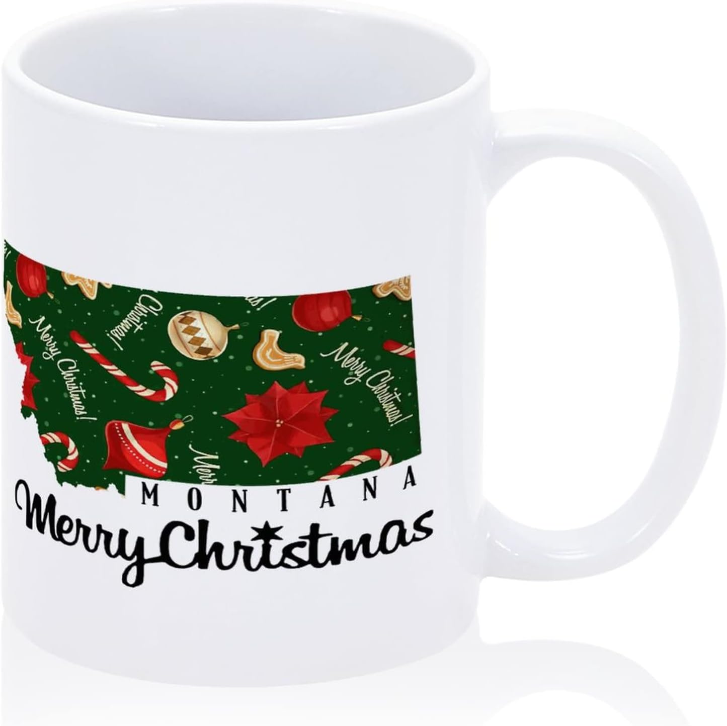 Montana Coffee Mug 11 Oz US State Coffee Mug Christmas Candy Cane Berries Ceramic Mug Montana Map Tea Cup