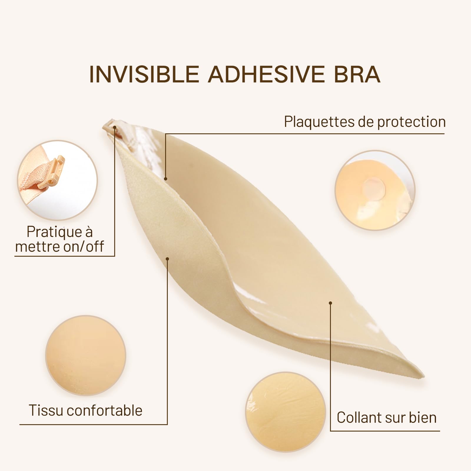 Soutien Gorge Dos Nu Soutien Gorge Invisible Adhesif Push up sans Bretelle Remonte Sein Adhesif Coque Adhesive sans Bretelle Réutilisable avec Cache-téton Femme pour Robe de Soirée
