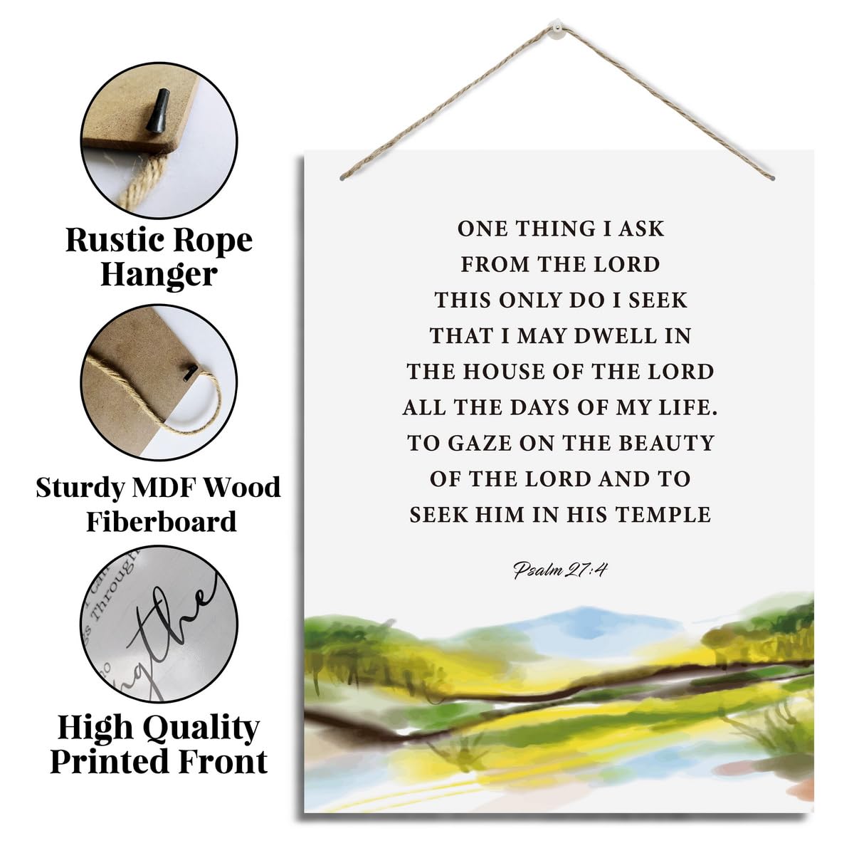 BQL Inspirational Wall Art, Farmhouse Christian Wooden Sign, Psalm 27:4, Unframed MDF Wood Plaque, Perfect for Living Room, Bedroom, Office, Kitchen, Dining Room 3