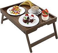 Vista 13 de Artmeer Bandeja de cama con patas plegables, desayuno de bambú en la cama para mesa de TV, bandeja de computadora portátil, comer, bandeja