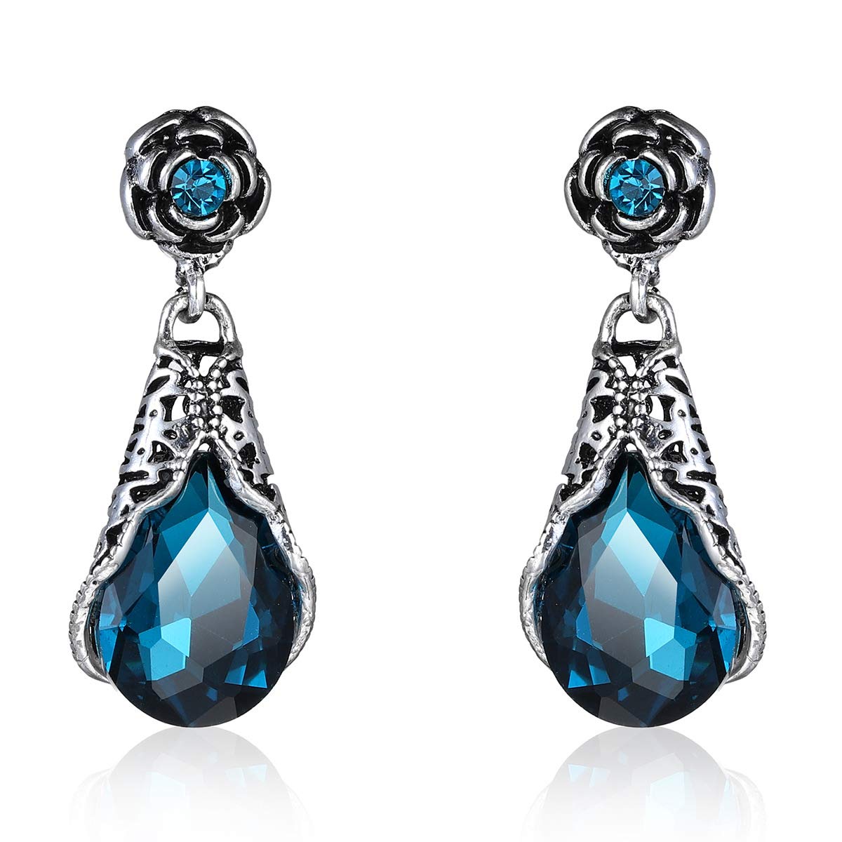 Emsione Vintage Antique Teardrop Blue Zirconia Eardrop Studs Dangle Earrings Party Jewelry Birthday for Mum Men