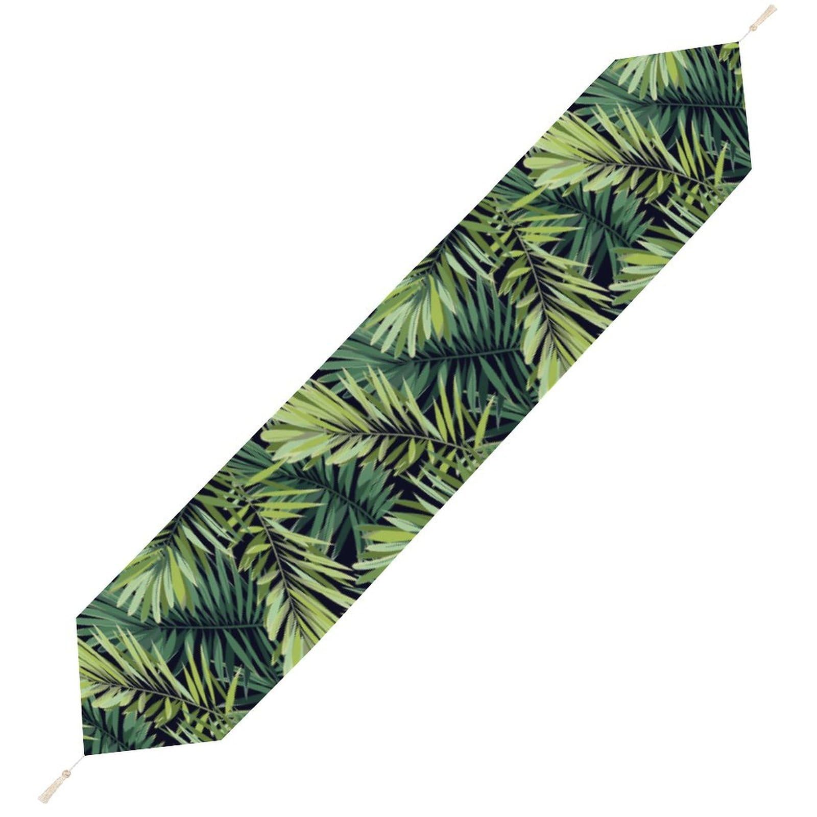JZemdybill 229*33cm Table Runner with Tassel, Tropical Plant Leaves Table Runner, Table Decoration for Kitchen, Party, Restaurant