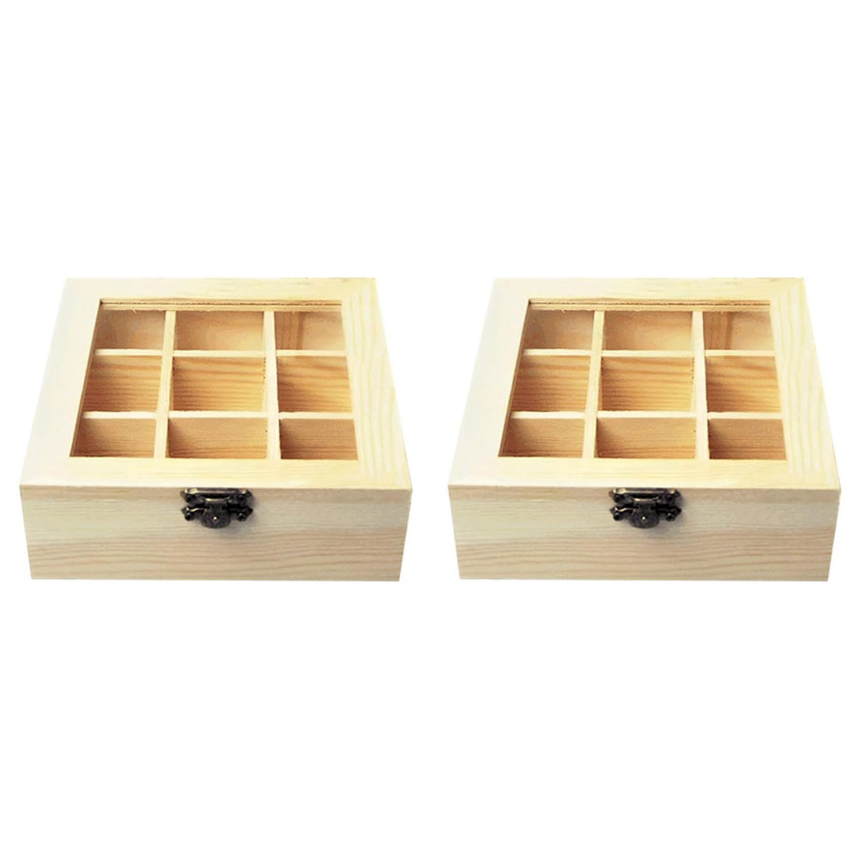 Hndhbfgrt 2X Tea Storage Box with 9 Compartments, Transparent Glass Top, Multifunctional Box That Can Store Various Tea Bags