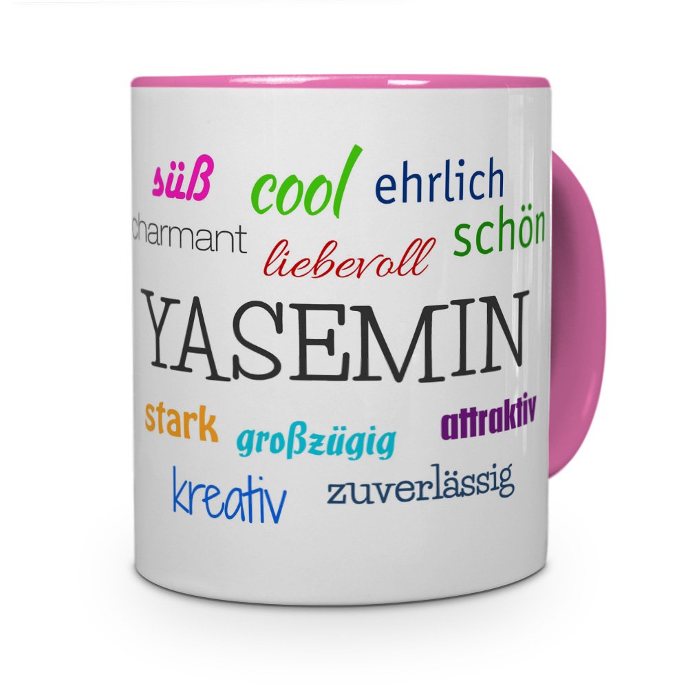 Printplanet Namenstasse Yasemin, Positive Eigenschaften Tagcloud, 325 Ml, Spülmaschinenfest