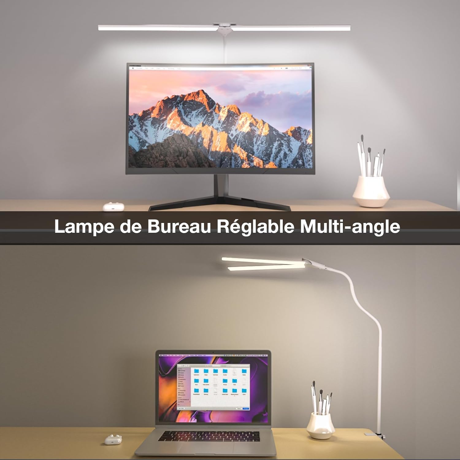 Hensam Lampe de Bureau LED Puissante Dimmable, 5 Modes de Couleur, Protection Yeux, Blanc