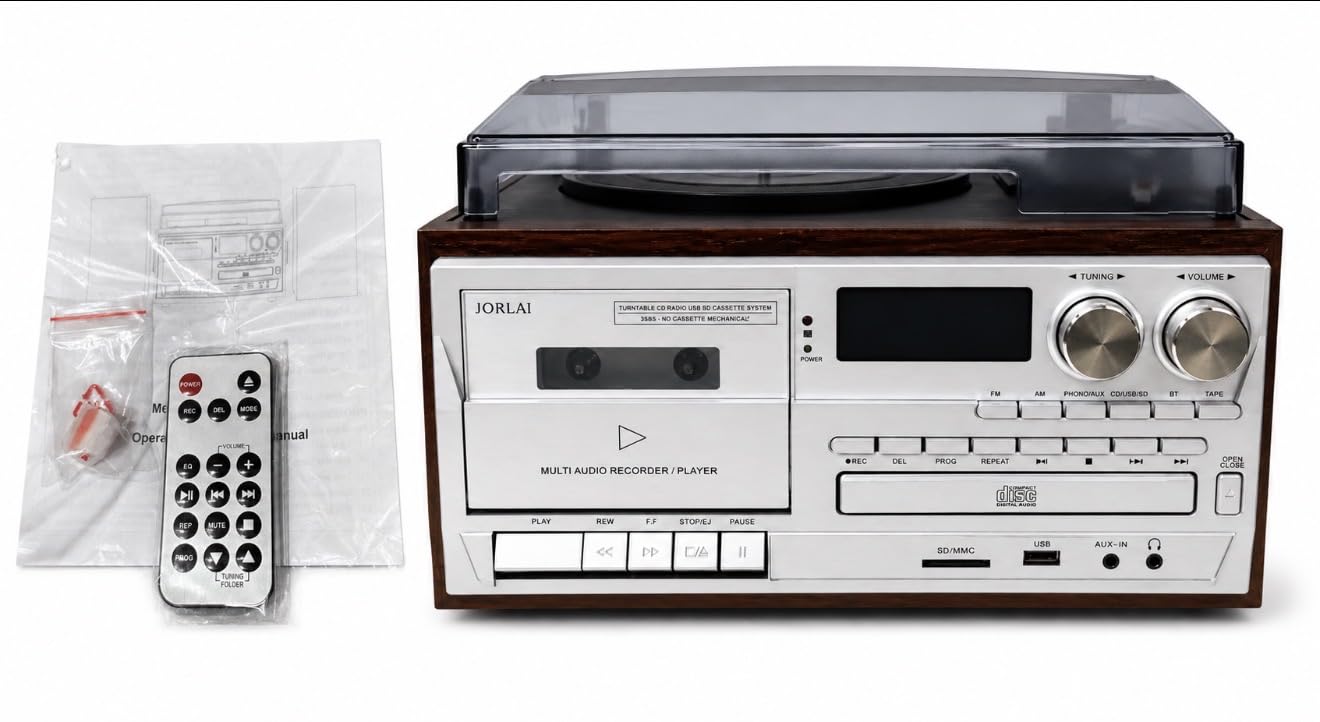 JORLAI OEM 9 in 1 Multi Function Bluetooth Cassette Deck, CD