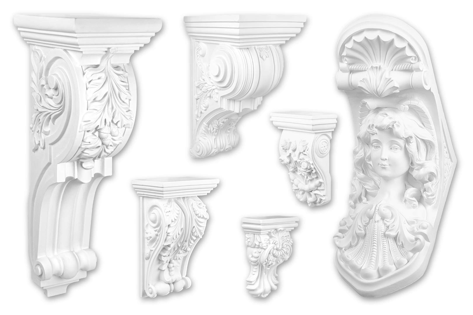 HEXIM PERFECT Stuckkonsole - große Auswahl an Wandkonsolen - Antike Wanddeko im Barock- & Jugendstil aus vorgrundiertem, schlagfestem Polyurethan mit feinen Verzierungen (C8066 254x254mm)