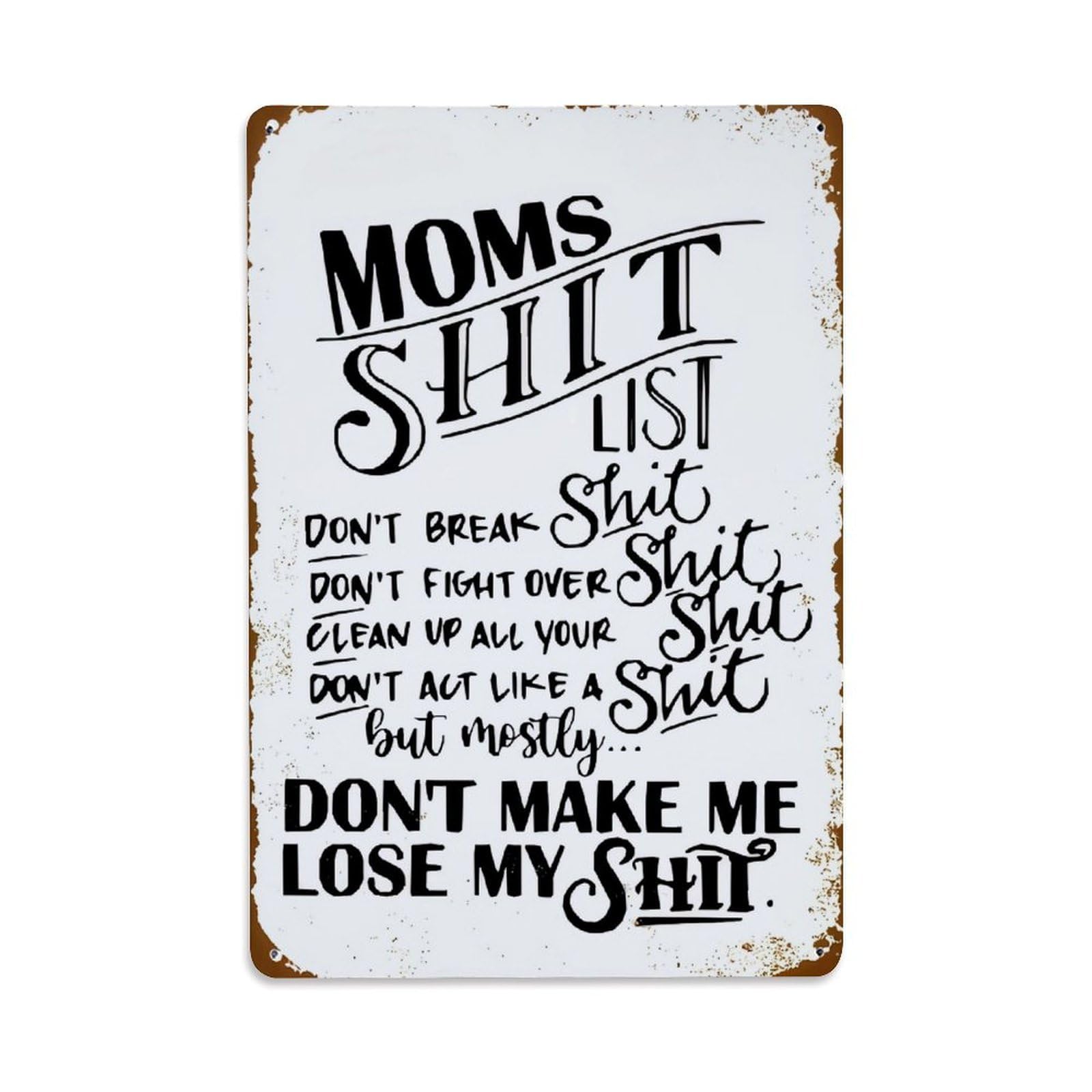 Jdfenggu Vintage Moms Shit List Sign Retro Metal Tin Sign, Metal Poster For Bar, Home, Man Cave, Kitchen, Laundry Room Art Decor 8X12 Inch