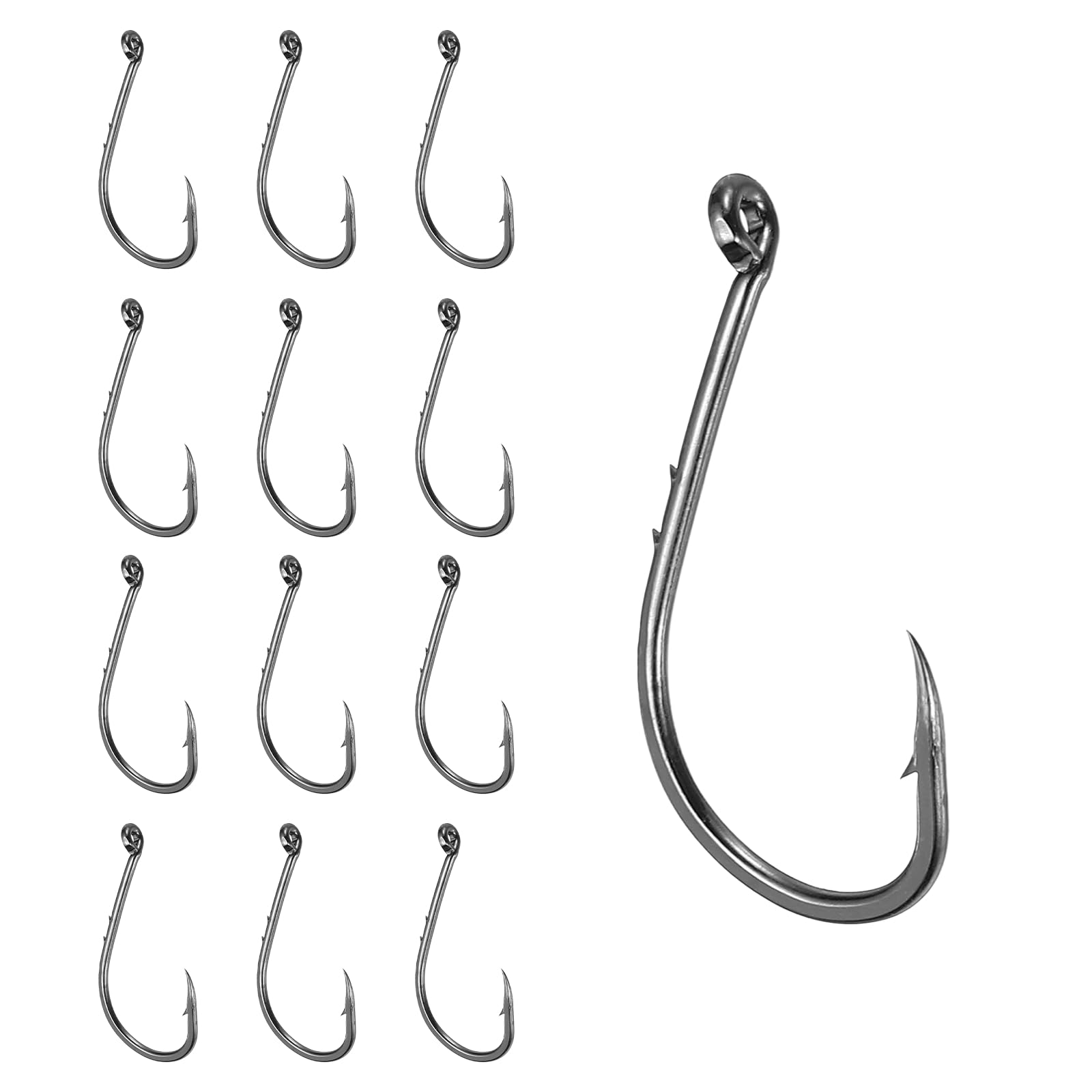 YELARXI Bait Holder Fishing Hook, High Carbon Steel Double Barbed J Fishing Hooks Closed Eye, Offset, 1/0# & Black & 50Pcs - Fitting For(Saltwater/Freshwater Rigs)
