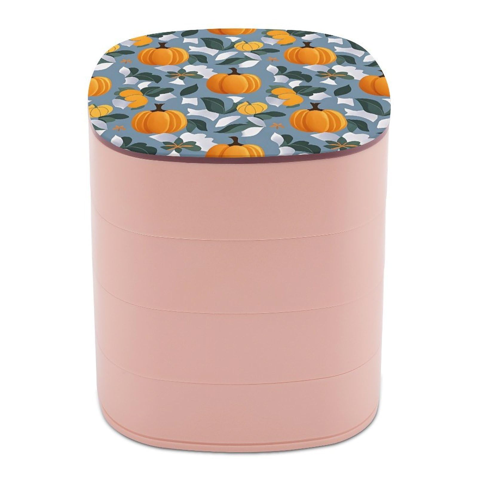 VstaDank Orange Pumpkin Pattern Jewelry Case Women Portable Travel Jewelry Box Rotating Jewelry Organizer with Mirror Multi-Layer Necklace Ring Earring Storage Box for Bracelets Rings