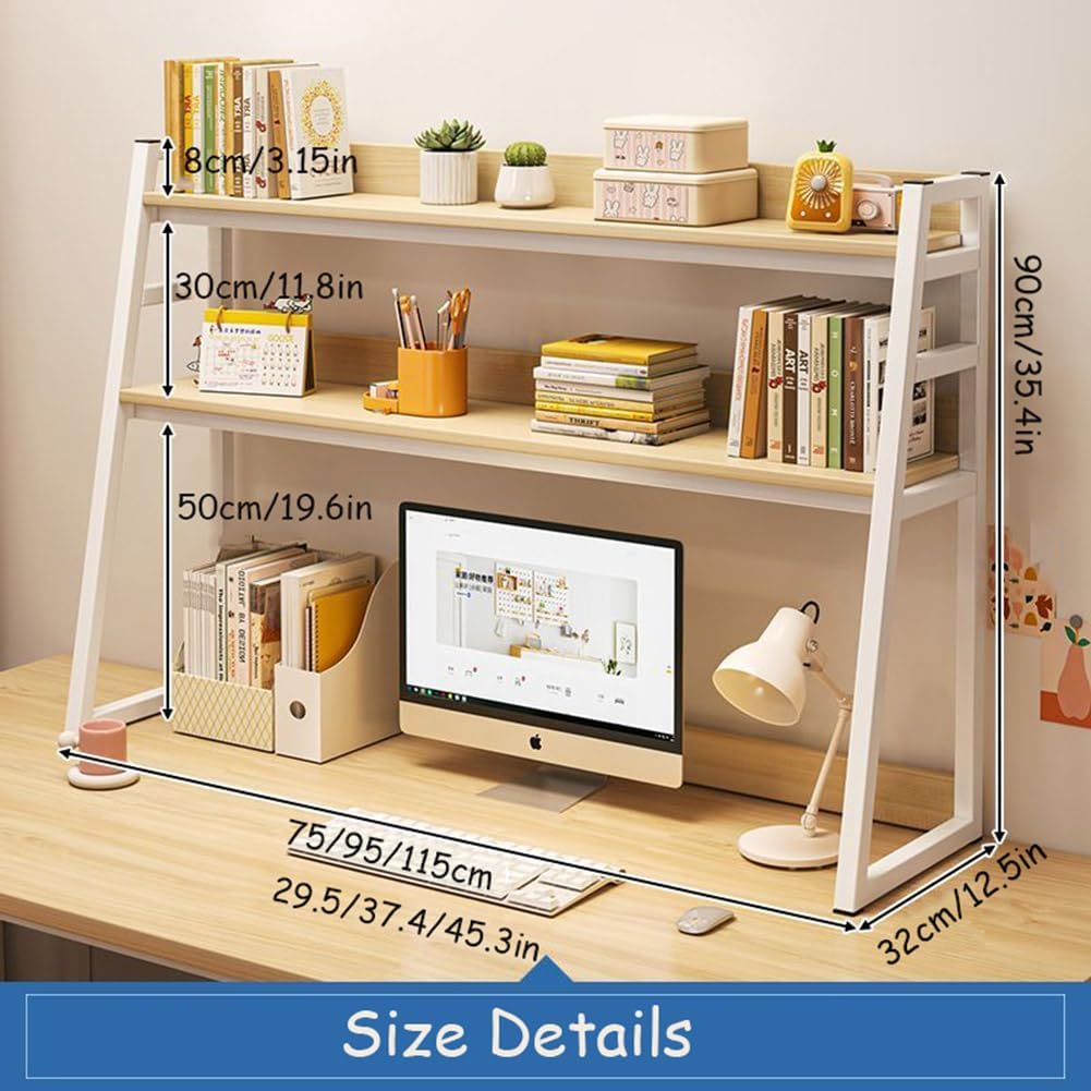 3-Tiers Dorm Room Desk Hutch,Desktop Ladder Bookcase,Desk Hutch Dorm,Computer Desk Desktop Bookshelf,Bold Steel Frame,Environmental Protection Board,White-95 * 32 * 90cm/37.4 * 12.5 * 35.4in 95*32*90cm/37.4*12.5*35.4in White