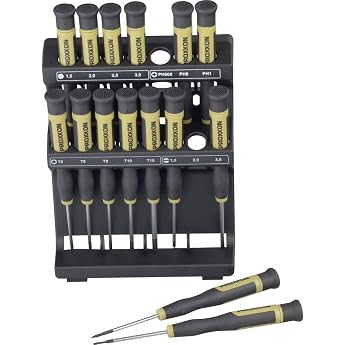 Proxxon 28148 Micro Driver Screwdriver for Electronics, Camera Builders, Watchmakers, 15 Pieces with Holder