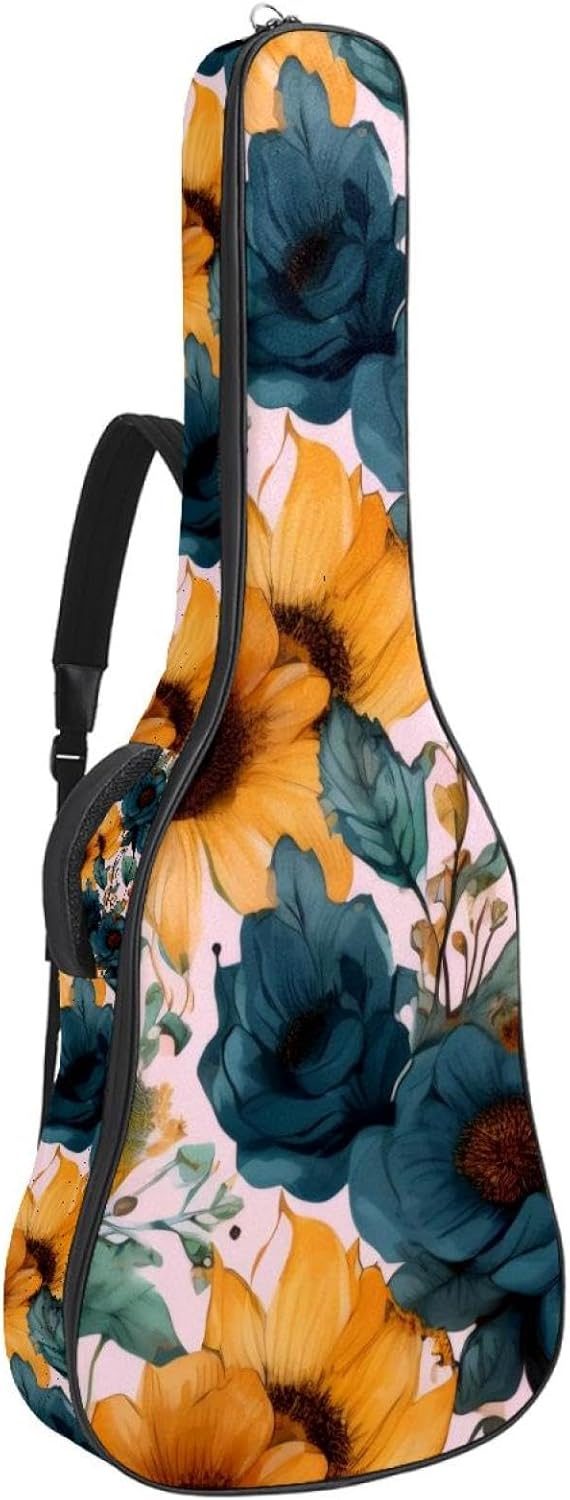 Acoustic Guitar Gig Bag 1 cm Thick Padding, Waterproof Electric Guitar Bag 40-42 Inch Guitar Case Backpack with Dual Shoulder Strap, Watercolor Sunflowers Aesthetic Pattern
