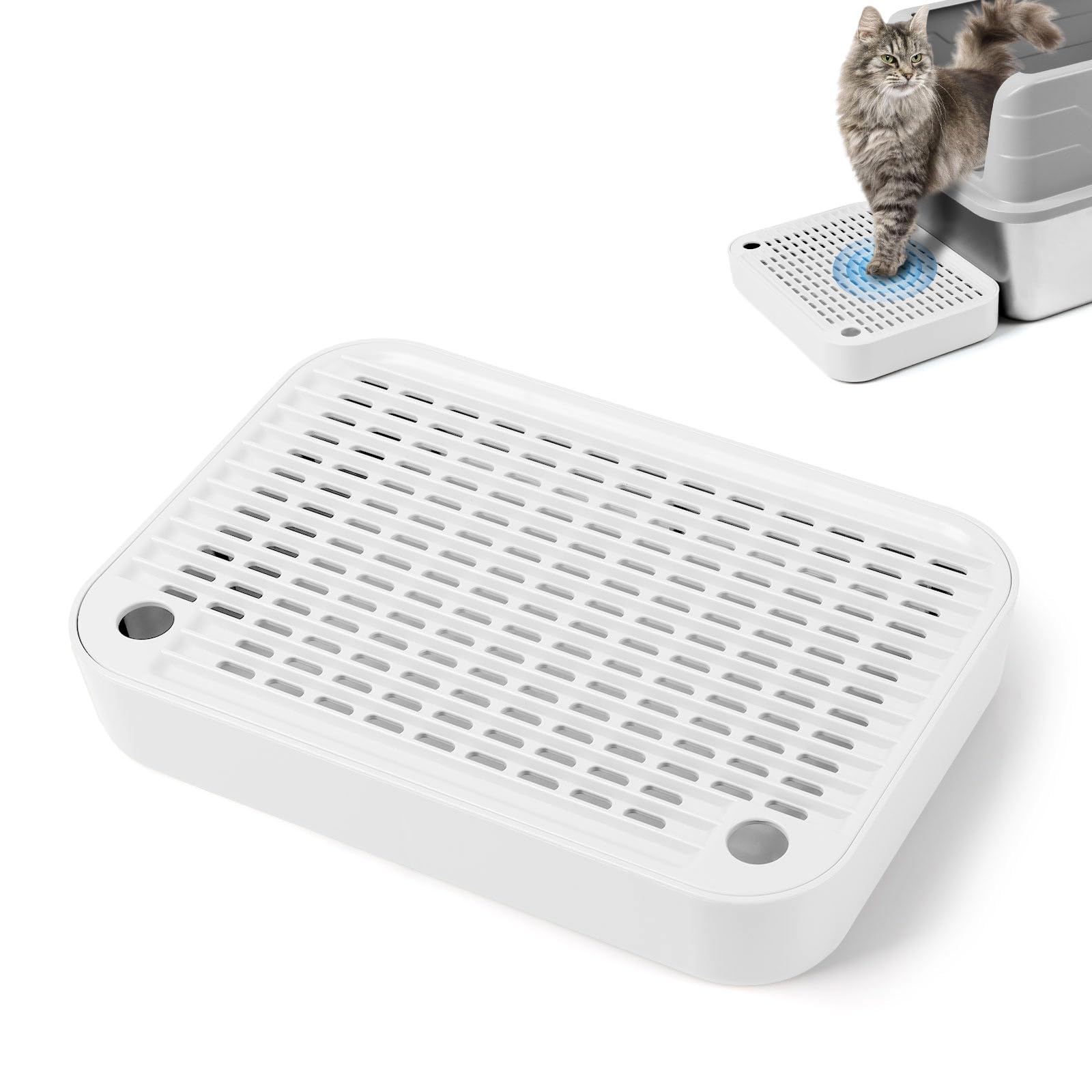Kalolary Rampe de litière pour Chat avec Couche filtrante - Marches antidérapantes pour litière - Idéal pour Les Chats de Petite et Moyenne Taille (Blanc Plat)