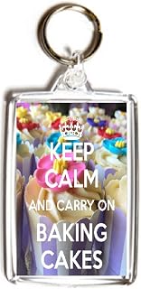 Keep Calm and Carry On Baking Cakes - Double Sided Large Keyring