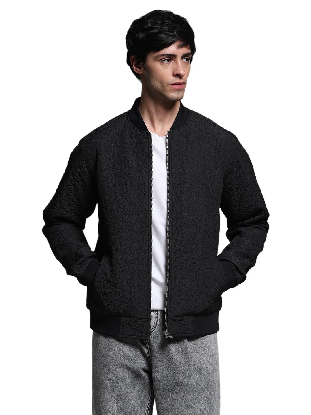 Men Open Front Bomber Jacket-image-3